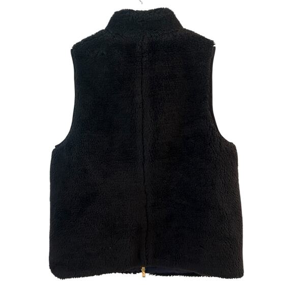 J. Crew Plush Fleece Excursion Black Faux Fur Zip Up Vest Size Medium - Picture 6 of 8